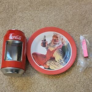 Coca Cola Red Santa Plate and Can Holder Set